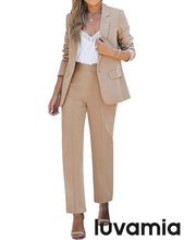 LUVAMIA Women's Blazer Set Business Casual Full Fit Blazer Jackets and Straight Pant Suits with Pockets