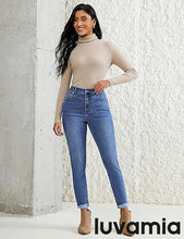 luvamia Skinny Jeans for Women Thin Fleece Lined High Waisted Front Yoke Fall Thermal Stretchy Denim Pants Warm Jeggings