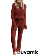 luvamia Women's Casual Pajamas Sets Long Sleeve Tops and Pants Knitted Pjs Loungewear