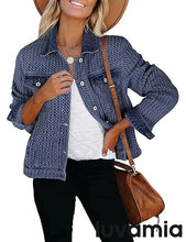 LUVAMIA Casual Western Denim Jacket Women Button Front Long Sleeve Vintage with Functional Pockets