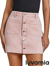 LUVAMIA Women's Denim Bodycon High Waist Button Front Pull-On Mini Skirt