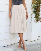 luvamia Linen Skirts for Women Midi Pleated Elastic High Waisted Casual Button Down A Line Flowy Summer Skirt with Pockets