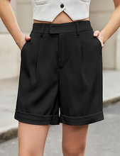 luvamia High Waisted Shorts for Women Dressy Casual Pleated Wide Leg Midi Baggy Work Shorts Rolled Hem with Pockets