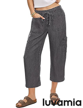 luvamia FleXclusive Barrel Jeans for Women Trendy Wide Leg High Rise Baggy Pull On Elastic Waist Button Fly Drawstring Denim Pants