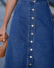 luvamia FleXclusive Jean Skirts for Women Trendy Midi Length A Line Western Casual Button Down Stretchy Denim Skirt with Pockets