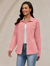 luvamia FleXclusive Denim Shirts for Women Long Sleeve Button Down Chambray Relaxed Fit Western Jean Shirts Casual Collared Jean Top