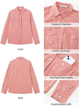 luvamia FleXclusive Denim Shirts for Women Long Sleeve Button Down Chambray Relaxed Fit Western Jean Shirts Casual Collared Jean Top