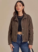 luvamia Jean Jacket Women Funnel Neck Zip Up Oversized Casual Denim Jackets Long Sleeve Short Jackets for Women, Elastic Hem Detail, Side Slant Pockets, Drop Shoulder, No Stretch, Western Fall Outfits