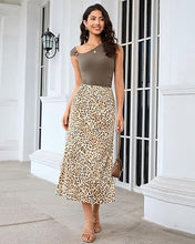 luvamia Women Satin Skirt Leopard Print Maxi Long Stretchy Elastic Skirts Cheetah Animal Print, Bias Cut Skirt, A-Line, High Waisted, Flowy Long Slip Skirts, Elastic Waistband, Fall Outfits for Women