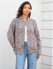 luvamia Women Leopard Print Bomber Jacket Oversized Wool Blend Fall Outfits Brushed, Cheetah, Animal Print Jackets, Stand Collar, Snap Button, Elastic Hem, Winter Coats with Pockets, Western Outfits