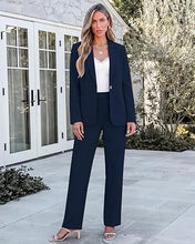 luvamia Pant Suits for Women Dressy 2 Piece Sets Business Casual Pants Set Single Button Blazers, Notch Collar, High Waisted Pants, 29" Inseam, Adjustable Dual Button Waistband, Elegant Office Outfits