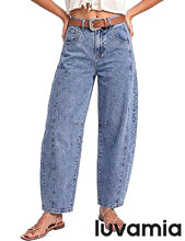 luvamia FleXcLusive Barrel Jeans Women Trendy High Waisted Wide Leg Baggy Denim Pants Adjustable Back Cinched Waist, Front Seam Jeans, Ankle Length, Stretchy Jeans for Women, 28 Inch Inseam, Casual Fall Outfit