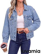 luvamia Jean Jacket Women Button Down Long Sleeve Oversized Denim Jackets Casual Jackets for Women Trendy, 2 Functional Side Pockets, No Stretch, Western Fall Outfits, Country Concert Outfits