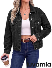 luvamia Jean Jacket Women Button Down Long Sleeve Oversized Denim Jackets Casual Jackets for Women Trendy, 2 Functional Side Pockets, No Stretch, Western Fall Outfits, Country Concert Outfits