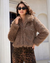 luvamia Faux Fur Jackets for Women Shaggy Crop Coats Fall Winter Outerwear Hook Closure, Long Sleeve, Lapel Collar, Date Night Outfit, Drop Shoulder, Clean Front Design, Long Pile Texture, Solid Color