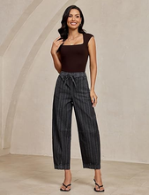 luvamia FleXclusive Barrel Jeans Women Trendy Striped Cropped High Waisted Pull On Elastic Waist Wide Leg Casual Stretch Denim Pants
