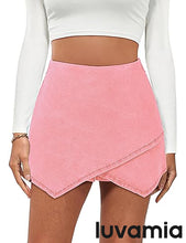 LUVAMIA Denim High Waisted Shorts Skort Stretch Asymmetrical Wrap Skirt