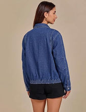 luvamia Jean Jacket Women Funnel Neck Zip Up Oversized Casual Denim Jackets Long Sleeve Short Jackets for Women, Elastic Hem Detail, Side Slant Pockets, Drop Shoulder, No Stretch, Western Fall Outfits