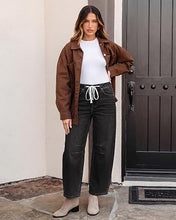 luvamia FleXclusive Barrel Jeans Women Trendy Baggy High Waisted Drawstring Denim Pants Barrel Wide Leg Pants, 27.5" Inseam, Baggy Jeans, Stretchy, Ankle Length, Drawstring Adjustable Waist, Casual Denim Outfits