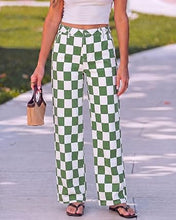 luvamia Checkered Pants Women High Rise Cinch-Waist Stretchy Wide Leg Jeans Adjustable Waist, Patterned Pants for Women, Baggy Jeans Y2K, Checkerboard Print, Alternative Clothes