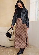 luvamia Plaid Maxi Skirts for Women Trendy A-Line Long Skirt with Side Slit Vintage Plaid Pattern, Back Elastic Waist, Flattering A-Line, High Waisted Skirts, Ankle-Length, Fall Outfits, Holiday Party