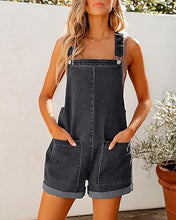 LUVAMIA Women's Denim Jumpsuit Overall Adjustable Sleeveless Stretch Short Romper Jean.