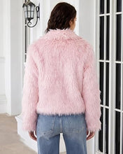 luvamia Faux Fur Jackets for Women Shaggy Crop Coats Fall Winter Outerwear Hook Closure, Long Sleeve, Lapel Collar, Date Night Outfit, Drop Shoulder, Clean Front Design, Long Pile Texture, Solid Color