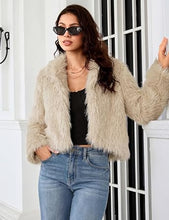 luvamia Faux Fur Jackets for Women Shaggy Crop Coats Fall Winter Outerwear Hook Closure, Long Sleeve, Lapel Collar, Date Night Outfit, Drop Shoulder, Clean Front Design, Long Pile Texture, Solid Color