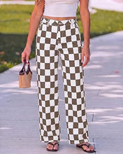 luvamia Checkered Pants Women High Rise Cinch-Waist Stretchy Wide Leg Jeans Adjustable Waist, Patterned Pants for Women, Baggy Jeans Y2K, Checkerboard Print, Alternative Clothes