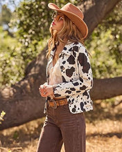 luvamia Faux Suede Cow Print Fall Jackets For Women Cropped Jacket Shacket Faux Leather, Full Lining, Button Down Shackets For Women With Pockets, Oversized Fall Outerwear, Cowgirl Outfits For Women