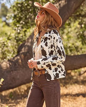 luvamia Faux Suede Cow Print Fall Jackets For Women Cropped Jacket Shacket Faux Leather, Full Lining, Button Down Shackets For Women With Pockets, Oversized Fall Outerwear, Cowgirl Outfits For Women