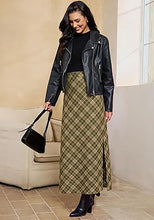 luvamia Plaid Maxi Skirts for Women Trendy A-Line Long Skirt with Side Slit Vintage Plaid Pattern, Back Elastic Waist, Flattering A-Line, High Waisted Skirts, Ankle-Length, Fall Outfits, Holiday Party