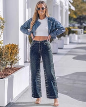 luvamia FleXclusive Wide Leg Rhinestone Jeans for Women High Waist Stretchy Denim Pants Sparkly Bling Jeans, Rhinestone Embellished, Baggy Straight Leg, 29.5" Inch Inseam, Trendy, Party, Night Out, Concert Outfits