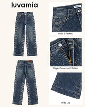 luvamia FleXclusive Wide Leg Rhinestone Jeans for Women High Waist Stretchy Denim Pants Sparkly Bling Jeans, Rhinestone Embellished, Baggy Straight Leg, 29.5" Inch Inseam, Trendy, Party, Night Out, Concert Outfits