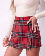 luvamia Plaid Skorts for Woman High Waist Mini Wrap Skort Skirt with Shorts Faux Wrap, Side Zipper, Elastic Waist Back, Trendy Plaid Pattern, Fall Skirts With Shorts Underneath, Asymmetrical Design