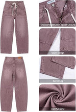 luvamia FleXclusive Barrel Jeans Women Trendy Baggy High Waisted Drawstring Denim Pants Barrel Wide Leg Pants, 27.5" Inseam, Baggy Jeans, Stretchy, Ankle Length, Drawstring Adjustable Waist, Casual Denim Outfits