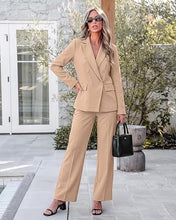 luvamia Pants Suits Women 2 Piece Double Breasted Business Casual Outfits Classic Notch Lapel, Wide Leg Pants, Structured Shoulders, Professional Dressy Pantsuit Set, Office Chic, 2026 Fall Fashion