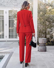 luvamia Pants Suits for Women Dressy 2 Piece Sets Business Casual Outfits Long Sleeve Collarless Blazers, Elastic Waist Wide Leg Pants, Adjustable Back Buckle‌, Professional Work Office Pantsuits