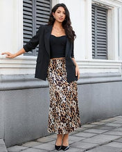 luvamia Women Satin Skirt Leopard Print Maxi Long Stretchy Elastic Skirts Cheetah Animal Print, Bias Cut Skirt, A-Line, High Waisted, Flowy Long Slip Skirts, Elastic Waistband, Fall Outfits for Women