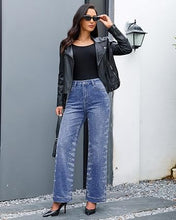 luvamia FleXclusive Wide Leg Rhinestone Jeans for Women High Waist Stretchy Denim Pants Sparkly Bling Jeans, Rhinestone Embellished, Baggy Straight Leg, 29.5" Inch Inseam, Trendy, Party, Night Out, Concert Outfits