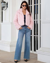 luvamia Faux Fur Jackets for Women Shaggy Crop Coats Fall Winter Outerwear Hook Closure, Long Sleeve, Lapel Collar, Date Night Outfit, Drop Shoulder, Clean Front Design, Long Pile Texture, Solid Color