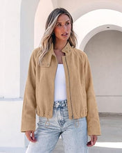luvamia Faux Suede Jackets Women Oversized Cropped Funnel Neck Zip Up Coats Soft Faux Suede, Stand Collar, Loose Fit, Front Zipper, Modern Bomber Silhouette & Adjustable Hem, Fall Essential Outerwear