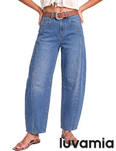 luvamia FleXcLusive Barrel Jeans Women Trendy High Waisted Wide Leg Baggy Denim Pants Adjustable Back Cinched Waist, Front Seam Jeans, Ankle Length, Stretchy Jeans for Women, 28 Inch Inseam, Casual Fall Outfit
