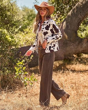 luvamia Faux Suede Cow Print Fall Jackets For Women Cropped Jacket Shacket Faux Leather, Full Lining, Button Down Shackets For Women With Pockets, Oversized Fall Outerwear, Cowgirl Outfits For Women