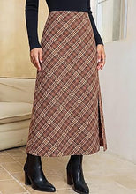 luvamia Plaid Maxi Skirts for Women Trendy A-Line Long Skirt with Side Slit Vintage Plaid Pattern, Back Elastic Waist, Flattering A-Line, High Waisted Skirts, Ankle-Length, Fall Outfits, Holiday Party