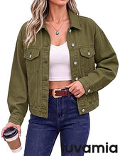 luvamia Jean Jacket Women Button Down Long Sleeve Oversized Denim Jackets Casual Jackets for Women Trendy, 2 Functional Side Pockets, No Stretch, Western Fall Outfits, Country Concert Outfits