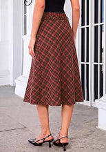 luvamia Plaid Midi Skirts for Women High Waist A-Line Fall Skirt with Belt Front Slit Opening, Asymmetrical Front Hem, Overlapping Front Panel, Diagonal Plaid Pattern, Back Elastic Waist, Fall Outfits