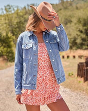 luvamia Jean Jacket Women Button Down Long Sleeve Oversized Denim Jackets Casual Jackets for Women Trendy, 2 Functional Side Pockets, No Stretch, Western Fall Outfits, Country Concert Outfits