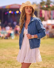 luvamia Jean Jacket Women Funnel Neck Zip Up Oversized Casual Denim Jackets Long Sleeve Short Jackets for Women, Elastic Hem Detail, Side Slant Pockets, Drop Shoulder, No Stretch, Western Fall Outfits