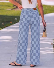 luvamia Checkered Pants Women High Rise Cinch-Waist Stretchy Wide Leg Jeans Adjustable Waist, Patterned Pants for Women, Baggy Jeans Y2K, Checkerboard Print, Alternative Clothes